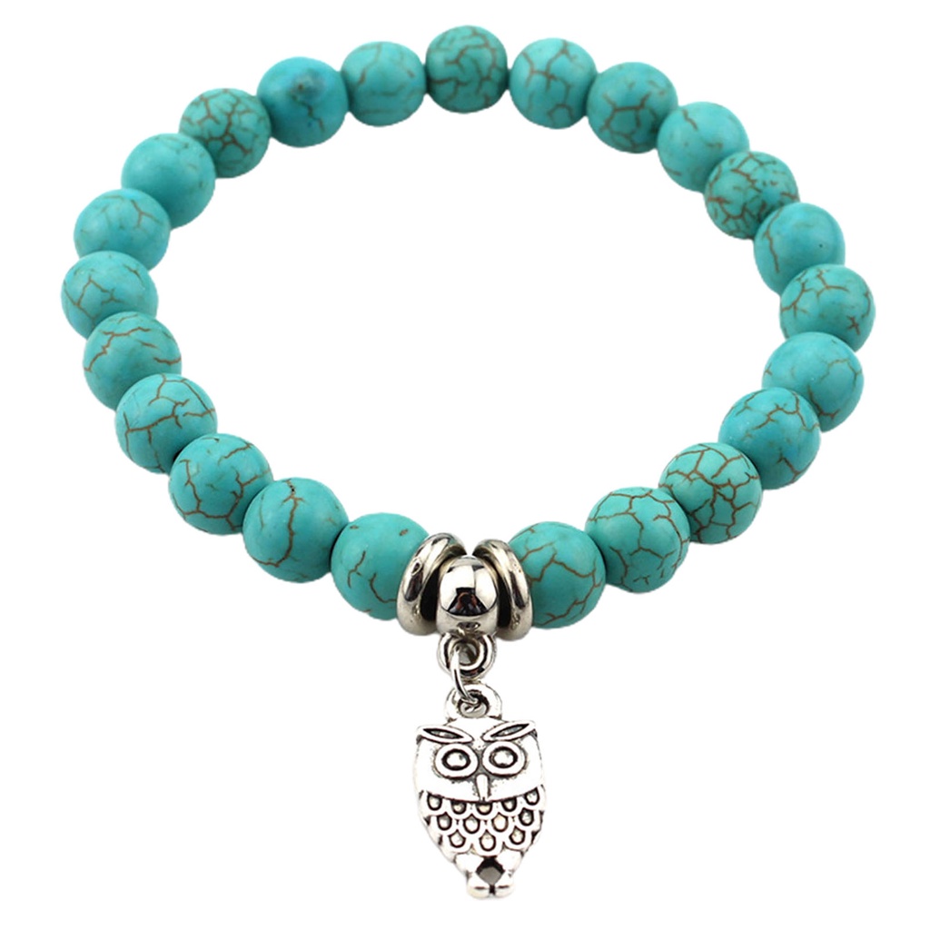 Hu Hu Hu Hu Hu Alat Bantu Pasang Kacamata♡ Gelang Manik-Manik Turquoise Imitasi Bentuk Burung Hantu Tahan Lama Untuk Wanita