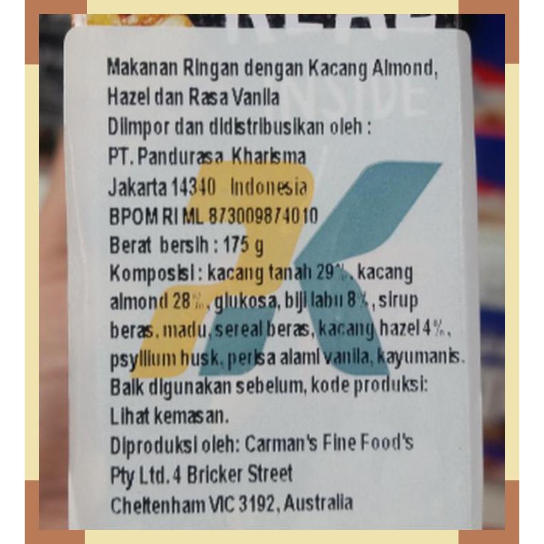 

Carmans | nut bar | gluten free | isi 5 | 170 g | product of Australia