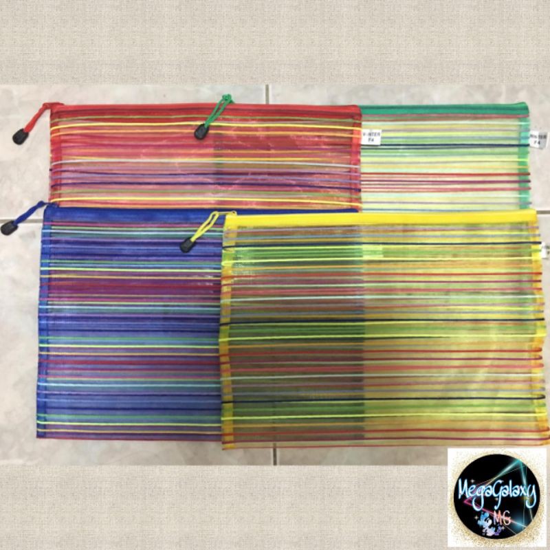 Map Resleting /Zipper Pocket File F4 Garis Multicolor