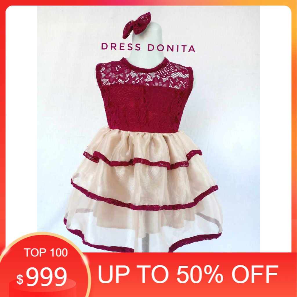 Baju Dress Brokat Anak Donita Warna Merah Maroon