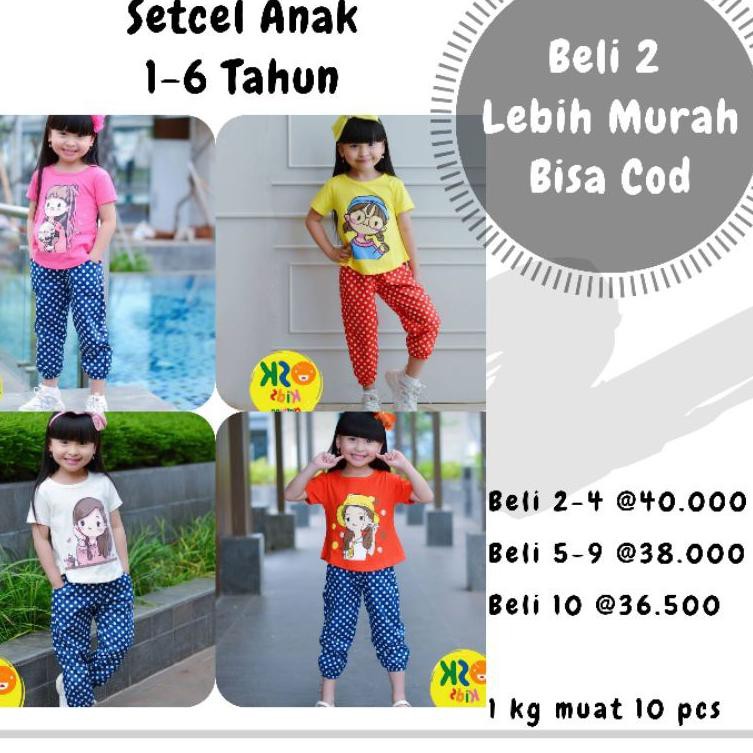 READY STOK   Setcel Anak Perempuan Murah Setelan Celana Panjang Polkadot 1 2 3 4 5 6 Tahun [KBK-S19