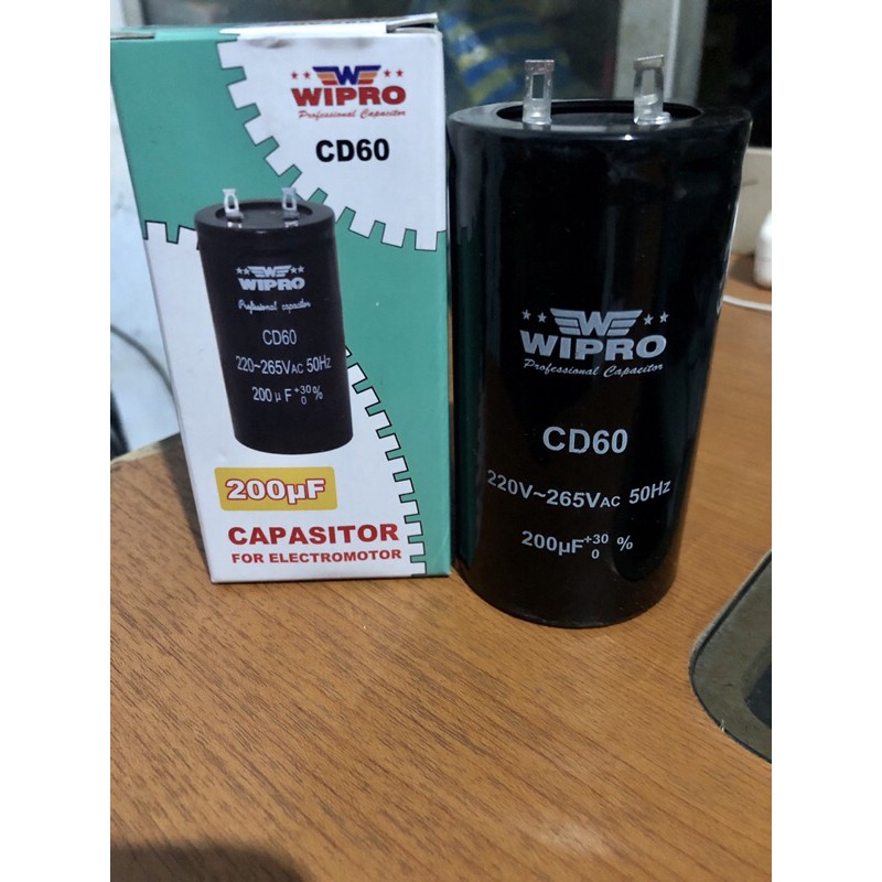 Kapasitor / Capasitor Bulat Electro Motor Listrik Dinamo Wipro 200uf