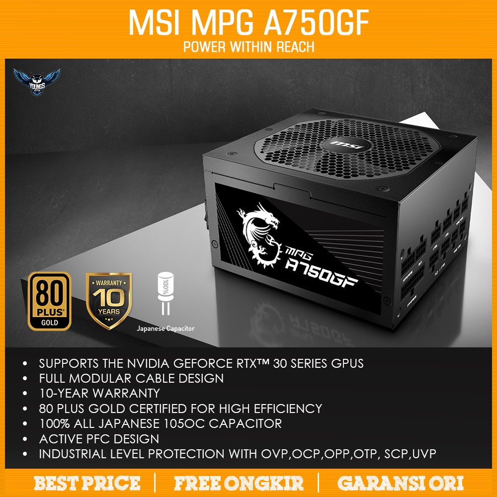 PSU MSI MPG A750GF (750W 80+ Gold Full Modular) Power Supply 750 Watt