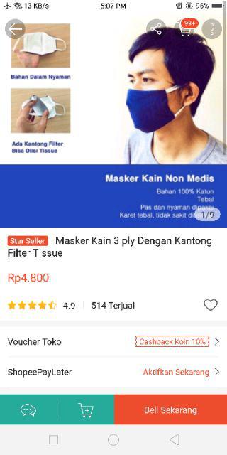 Masker Kain 3 Ply Dengan Kantong Filter Tissue