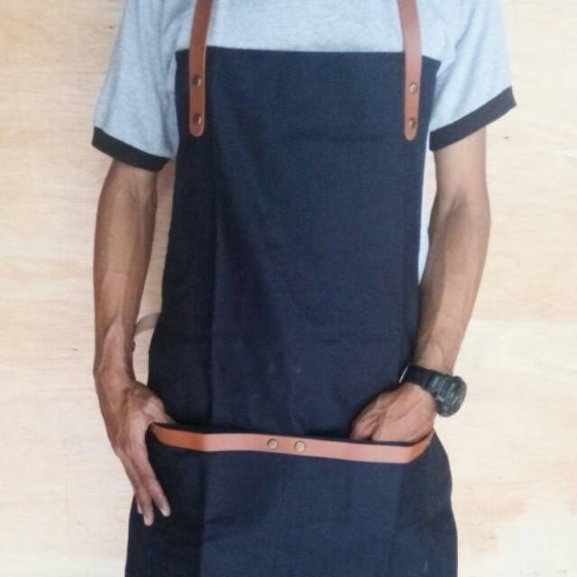 Apron Canvas and Synthetic Leather ( Celemek ), Barista / chef / barbershop