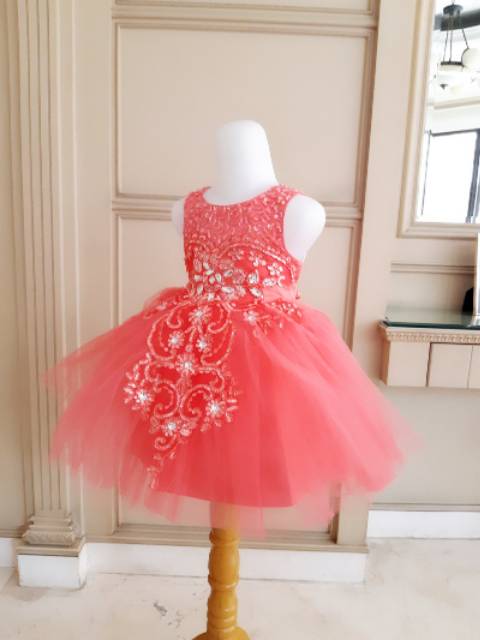 GA2551 PREMIUM LOUISE DRESS WATERMELON / gaun pesta ulangtahun anak perempuan tutu wedding