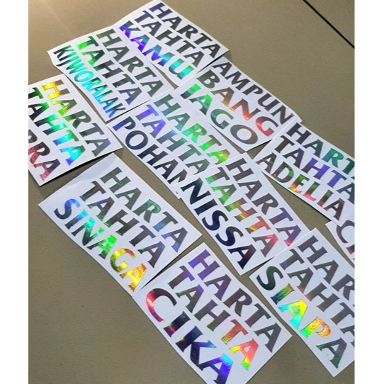 STIKER HOLOGRAM HARTA TAHTA NAMA CUSTOM 7-8cm