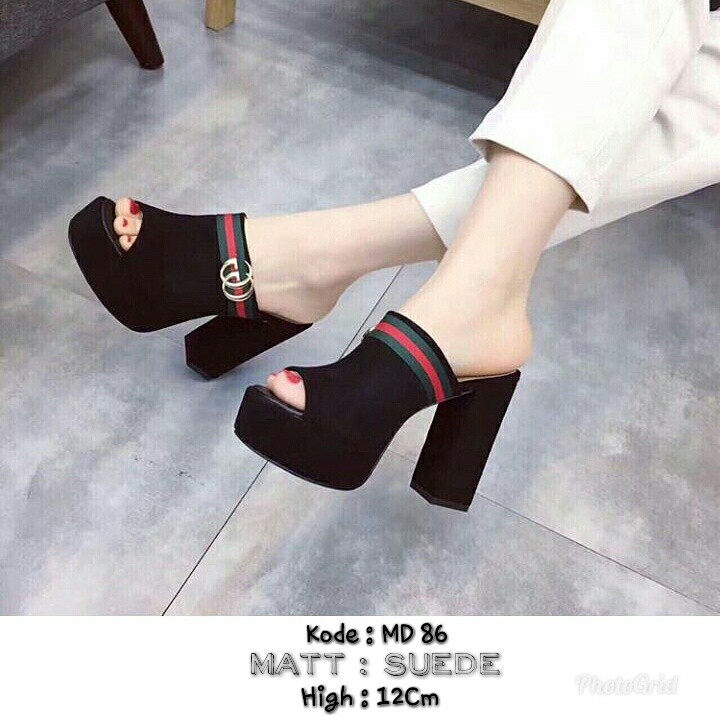 MD 86 HEELS GUCCI HITAM BIG HEELS PLATFORM HEELS KOREA 12CM HEELS LEBARAN