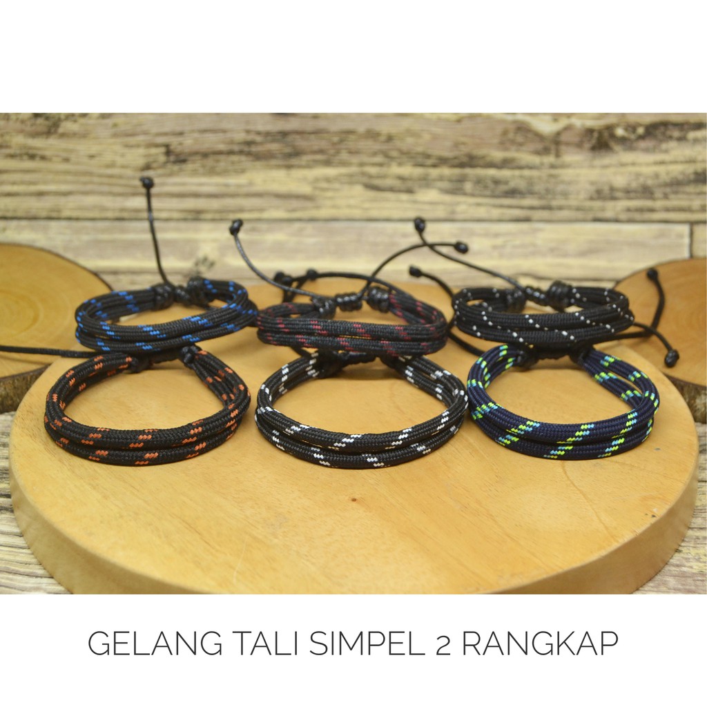 Gelang Tali 2 Rangkap/Gelang Paracord/Gelang Pria Keren/Gelang Cowok Hitam Premium Murah