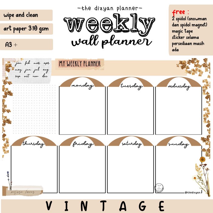 

[RESTOCK] Wall Planner | Schedule Board | Wipe n Clean | Vintage Planner - Weekly