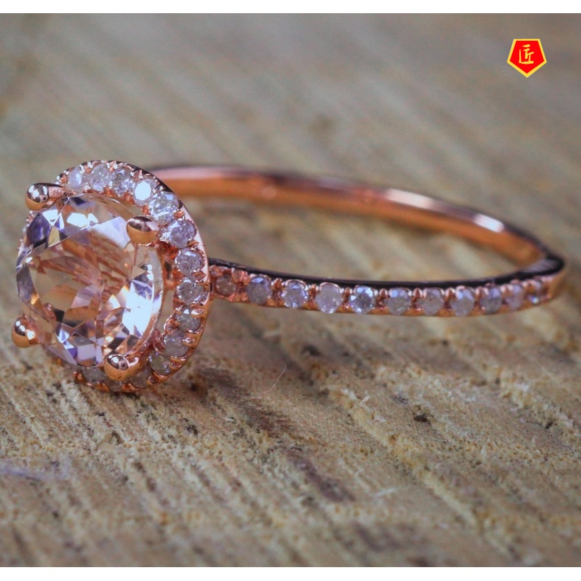 [Ready Stock]18K Rose Gold Micro-Inlaid Moissanite Ring