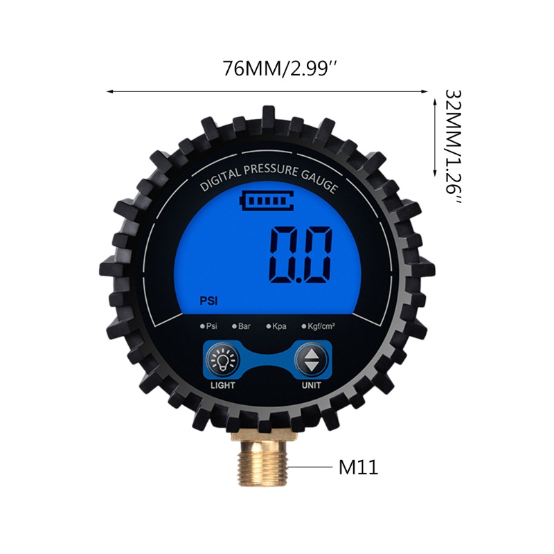 Alat Pengukur Tekanan Udara Digital Akurasi 0-200psi 1% Dengan Lampu LED Tenaga Baterai