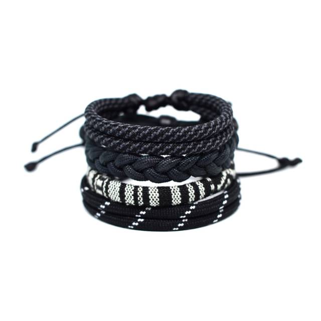 Gelang Pria Keren Hitam Tali Paracord Paket Set Murah