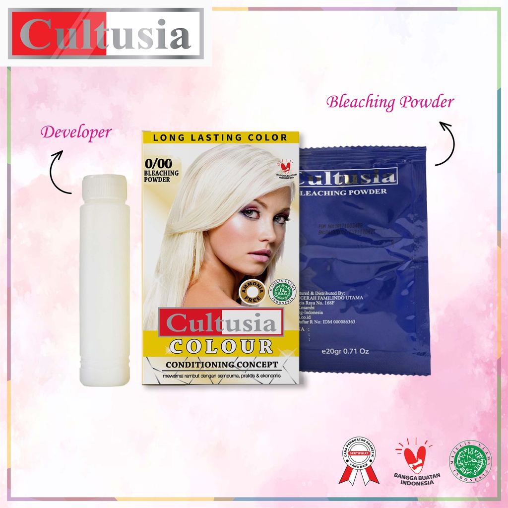 BLEACHING RAMBUT PEWARNA RAMBUT CULTUSIA BLEACHING POWDER 30GR CAT RAMBUT CULTUSIA HAIR COLOUR