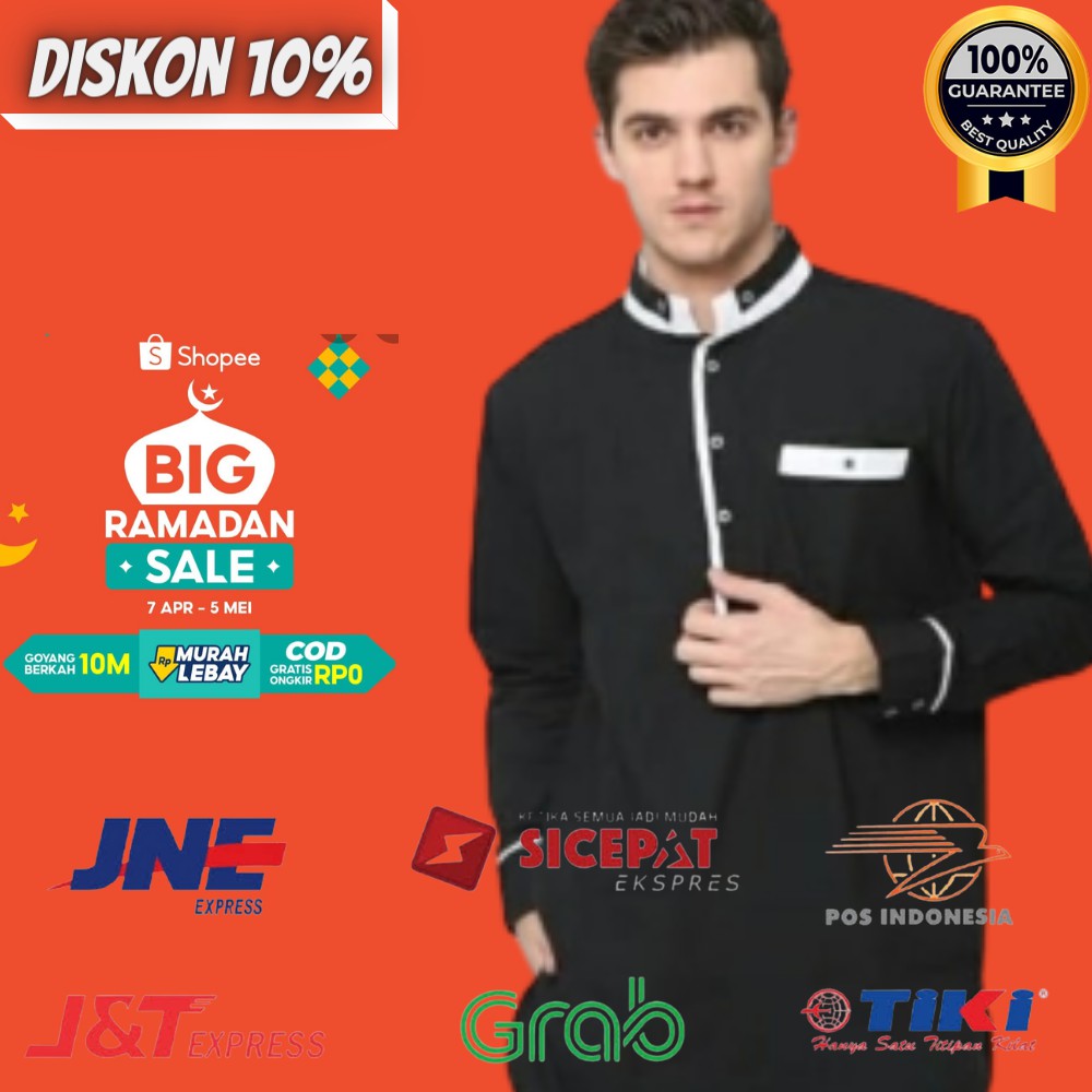 Baju Koko Pria Kurta Lengan Panjang Balck Slimfit