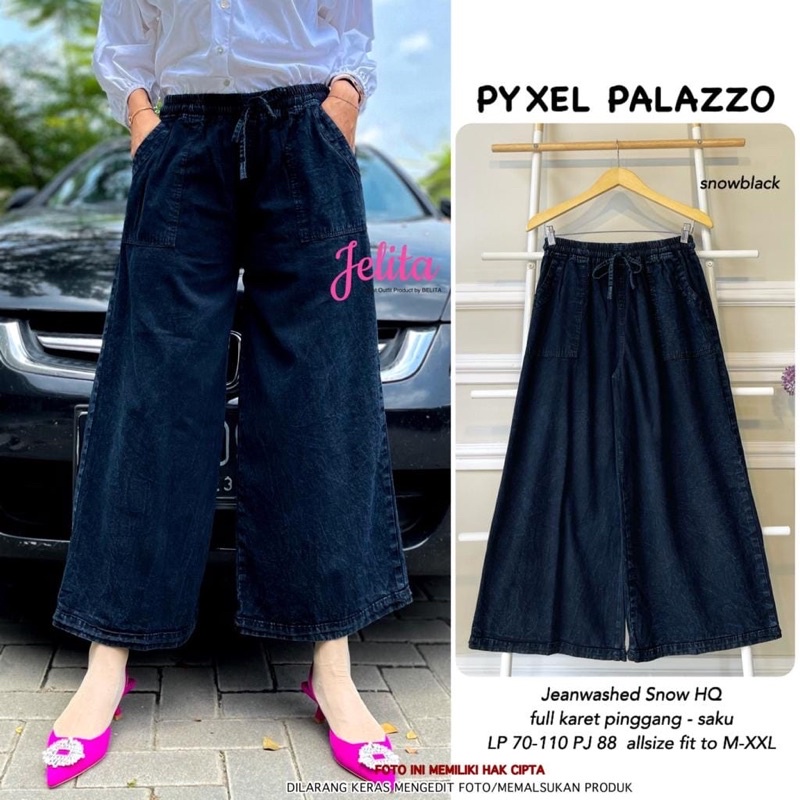 Celana Kulot Jeans Wanita Denim Premium Bawahan Wanita Murah-Pyxel black
