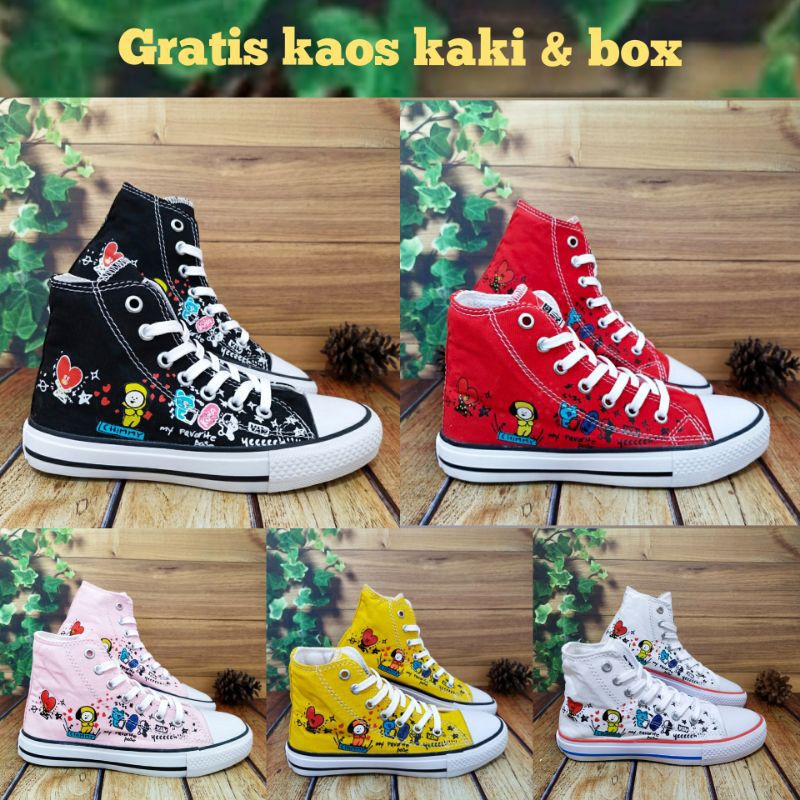 (READY 5 WARNA) SEPATU CONVERSE BTS BT21 SEPATU ANAK PEREMPUAN / LAKI LAKI MODEL TINGGI SIZE 18-35