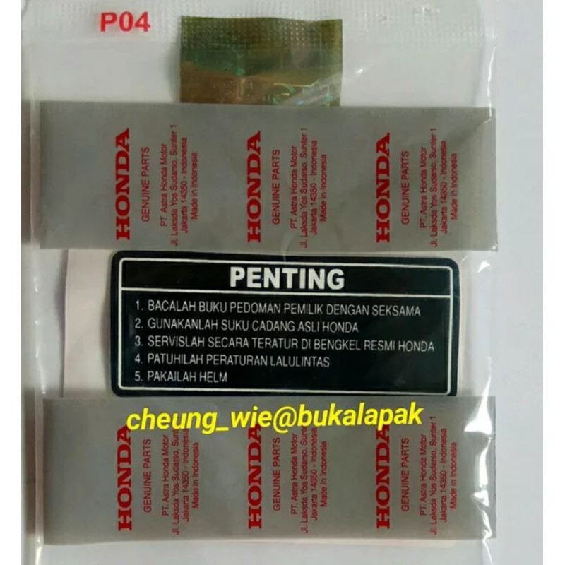 Stiker Label Warning PENTING Tangki Honda New CB150R ori AHM Harga 1bh
