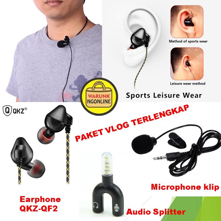 Paket Youtuber Vlogger Smule Alat Rekaman wawancara Mic Clip On Splitter earphone