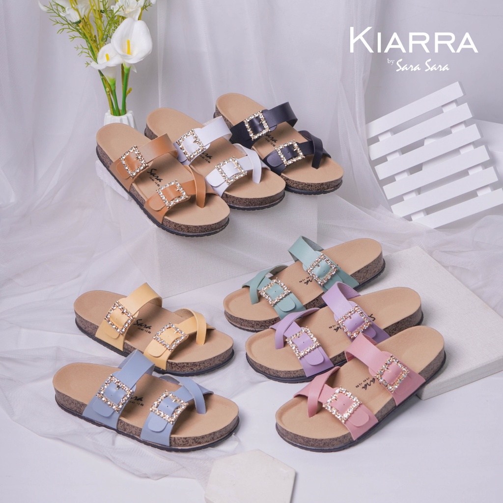 Sara Sara Kiarra Sandal Selop Wanita Gesper Kristal Sendal Slop Cewek Casual Ban Dua Size 36-41