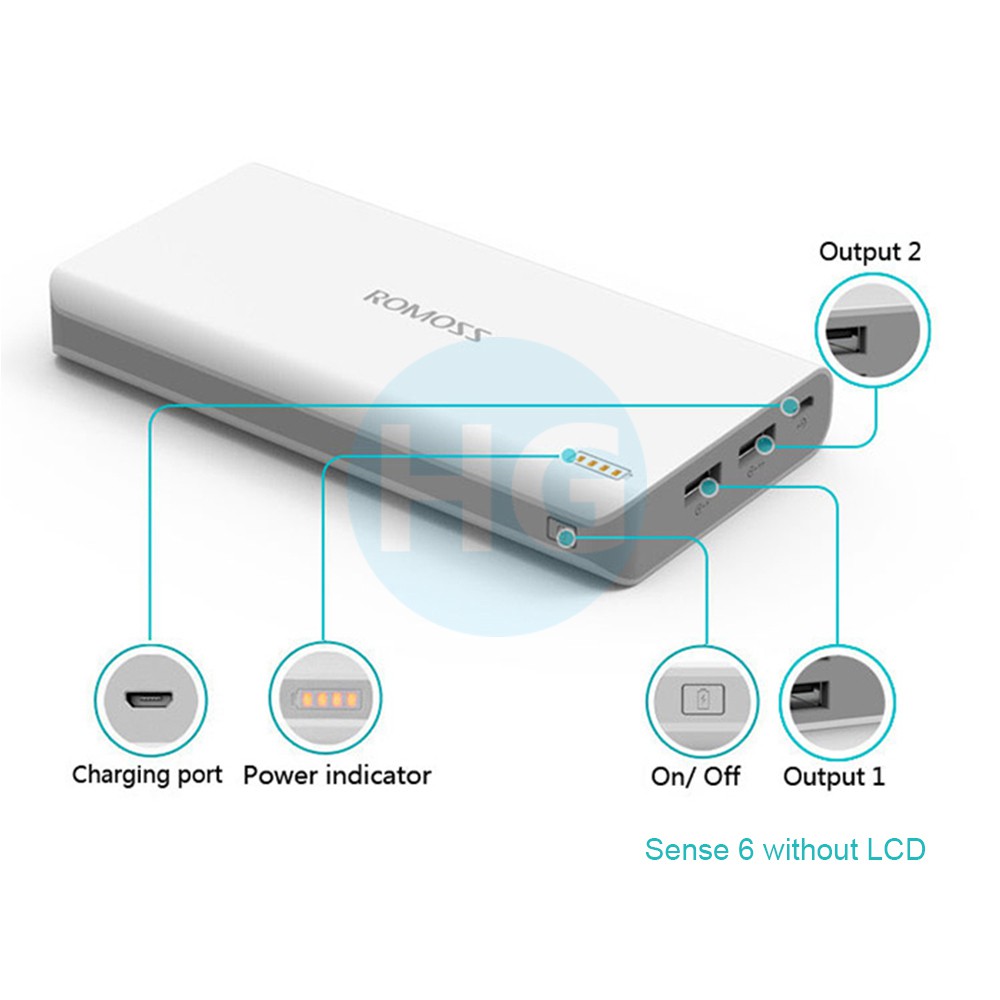 Romoss Pwerbank High Speed Charging  20000-MAH  Sense 6 - 2 out put