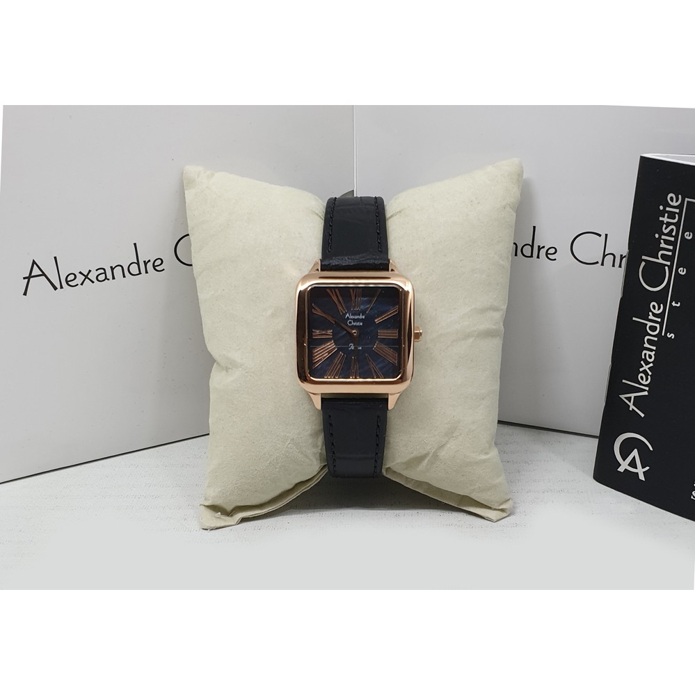 Alexandre Christie Ac2788 Rosegold Kulit Hitam Jam Tangan Wanita Original