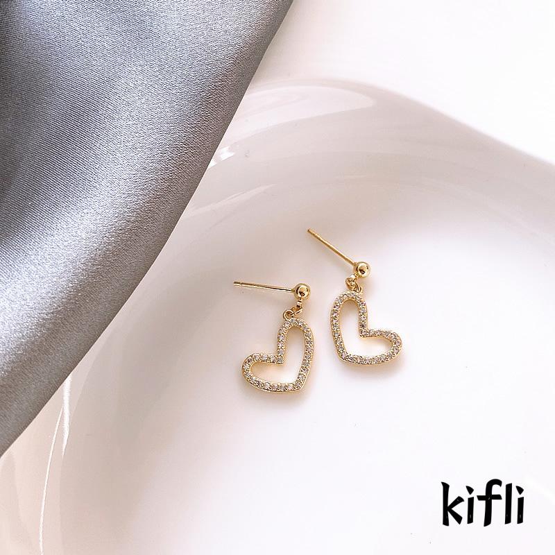 Anting Klip Handmade Desain Hati Hias Full Berlian Untuk Wanita