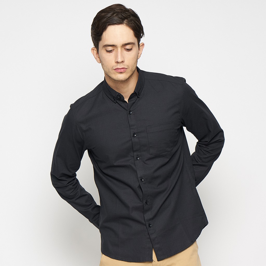 Kemeja Cowok Polos Pria Tangan Panjang Hitam Premium Quality Sigarate Slimfit Casual Kantoran Trendy