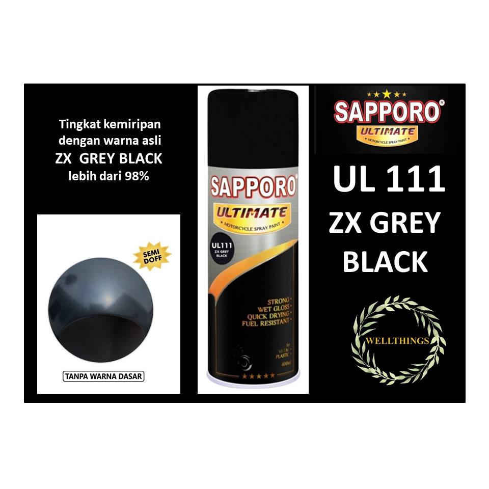 Sapporo Ultimate UL111 ZX Grey Black / Cat Semprot Aerosol Terbaik 400ML Warna Kawasaki ZX Hitam Abu