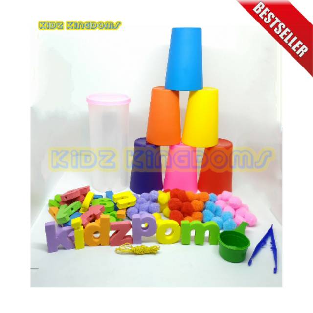 Mainan Montessori Sensory Toys Edukasi PAKET LENGKAP POMPOM dan MERONCE