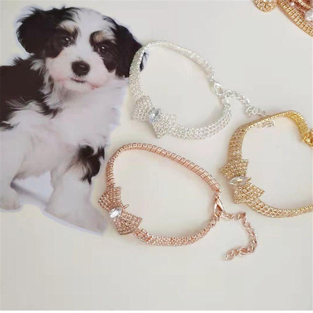 Solighter Kalung Anjing Kucing Aksesoris Puppy Collar Untuk Hewan Kecil Dekorasi Hewan Peliharaan Perhiasan Berlian Imitasi Kerah