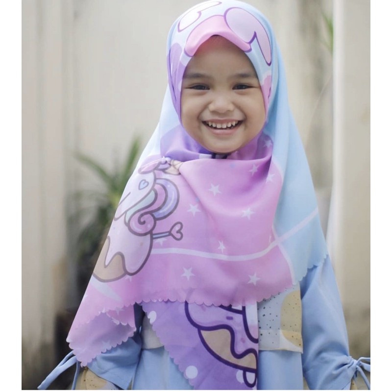 VOAL PRINTING MOTIF UNICAKE / HIJAB ANAK KARAKTER UNICORN CAKE / JILBAB ANAK LUCU