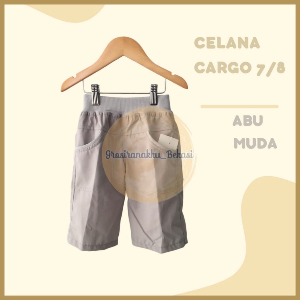 Celana Cargo Anak 7/8 Kekinian Abu Muda Size 3-5Tahun