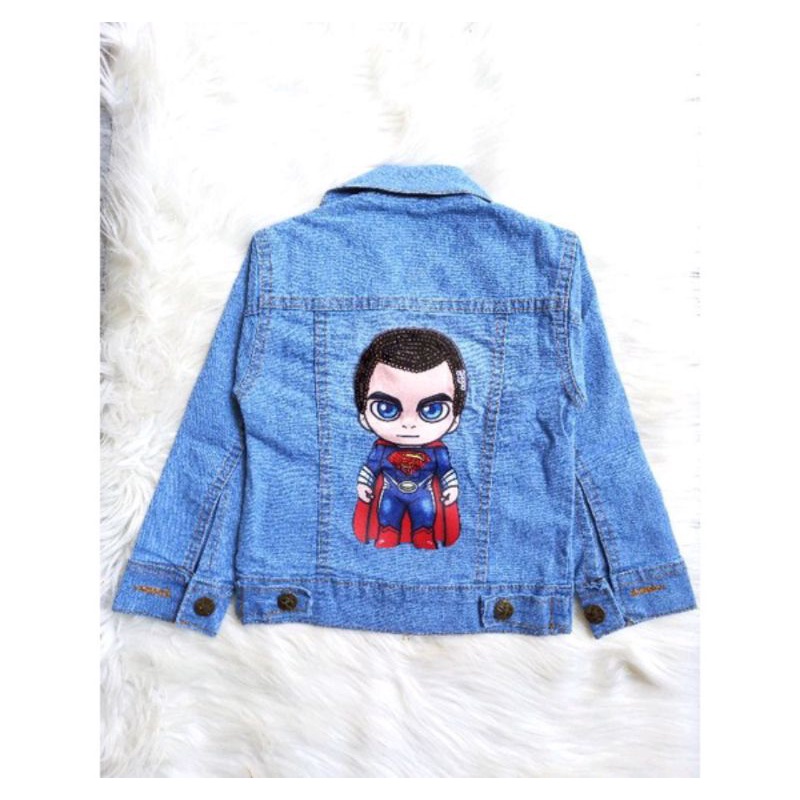 JAKET JEANS LED (NYALA) ANAK/JAKET JEANS SUPERHERO UNTUK 1-12 TAHUN