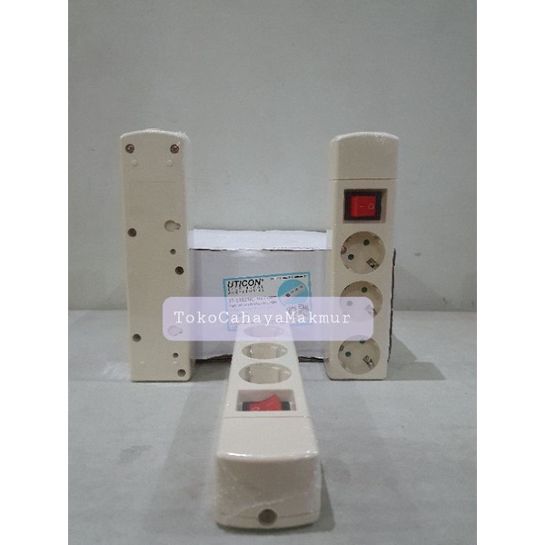 UTICON Stop Kontak Arde 3 Lubang + Saklar Lampu ST-1382NC / 3-Soket