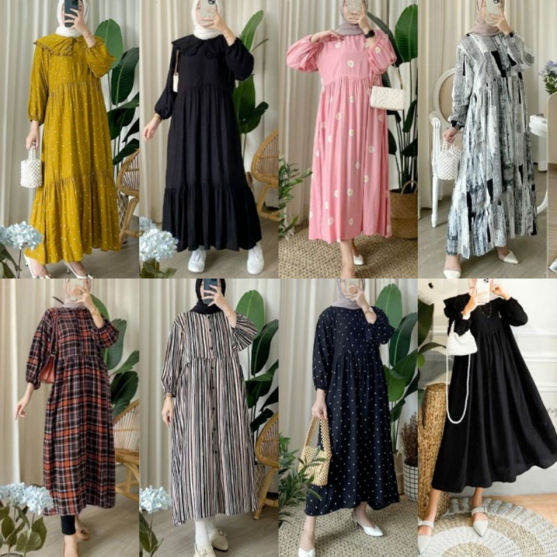 HAKO MIDI DRESS MOTIF TERBARU RAYON PREMIUM