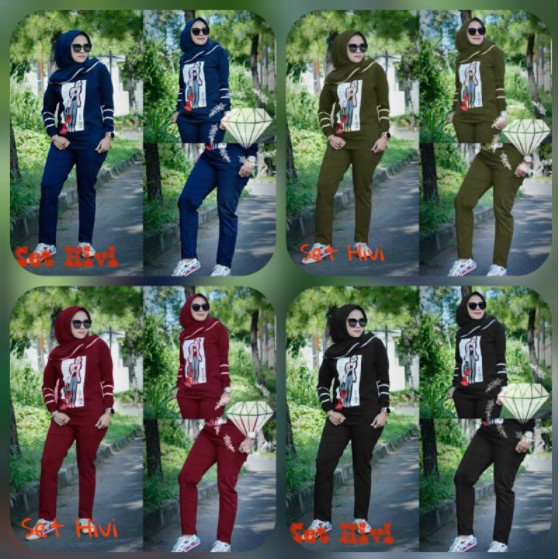 Baju Senam Wanita 1 Set Muslimah / Kaos Olahraga Setelan Training Muslimah
