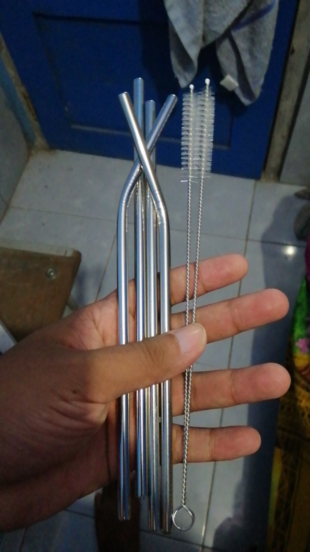 Sedotan Stainless Steel Bengkok Stain Less Straw Sedotan Lengkung Ramah Lingkungan Cafe Restoran