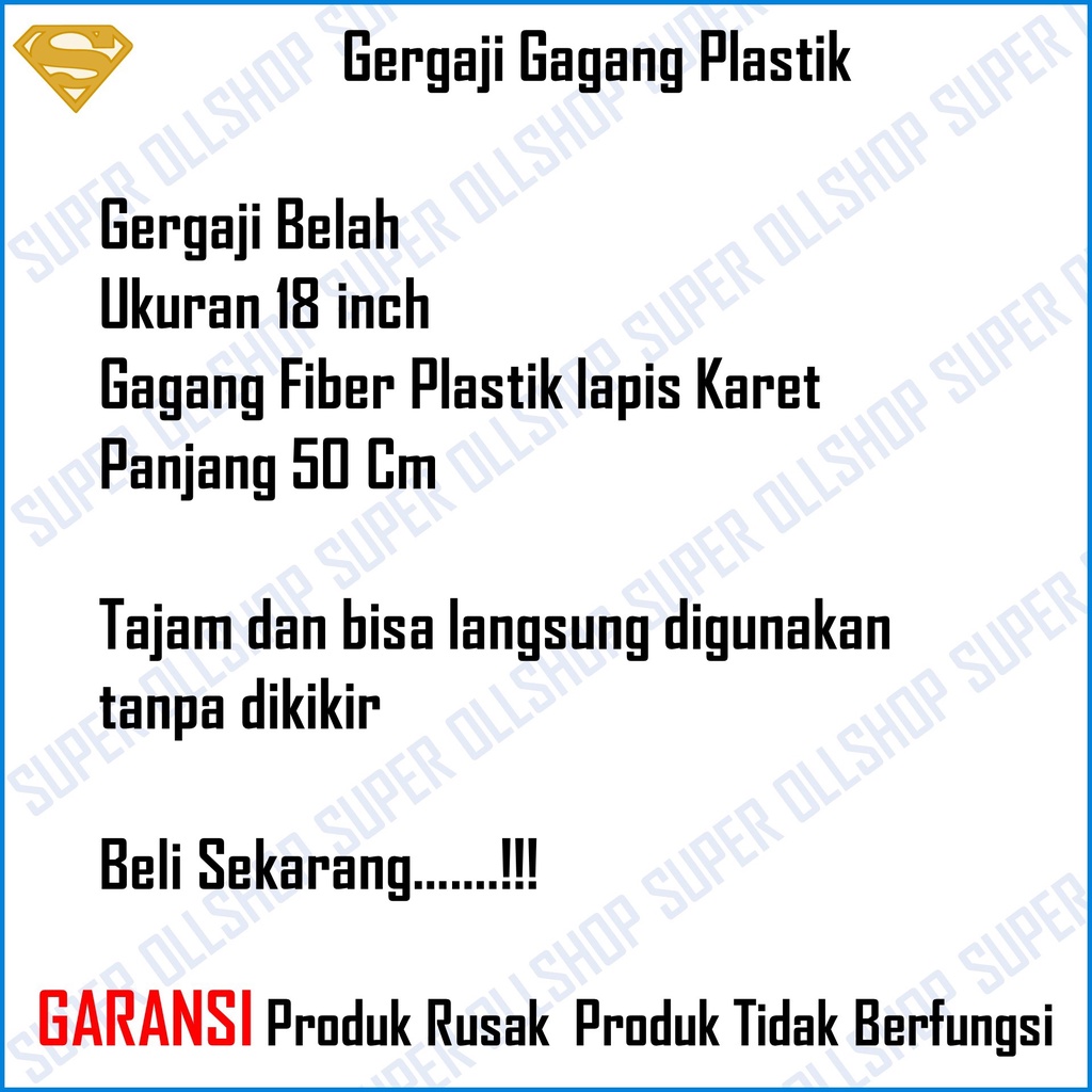 Gergaji Kayu Gagang Plastik Hand Saw Belah Potong Gorok Triplek 18 Inch