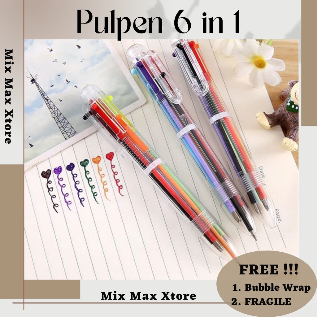 Pulpen 6 in 1 Multi Warna Warni Pena Bolpoin - Multi-Color / Pulpen Warna Warni / Pulpen Warna / Bolpoin Warna / Pena Warna Warni