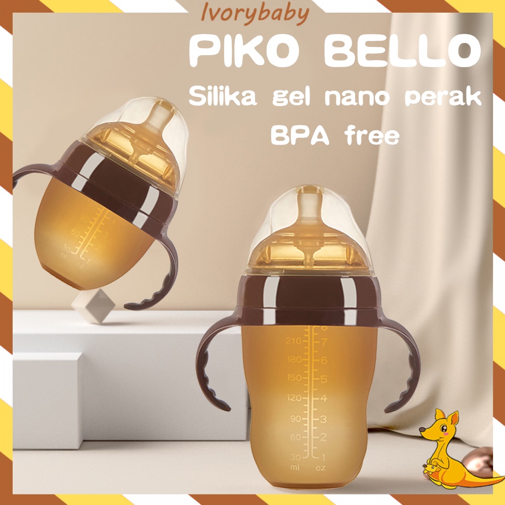 Ivorybaby PIKO BELLO botol bayi leher lebar anti-choking botol susu dengan pegangan 150ml/180ml/250ml