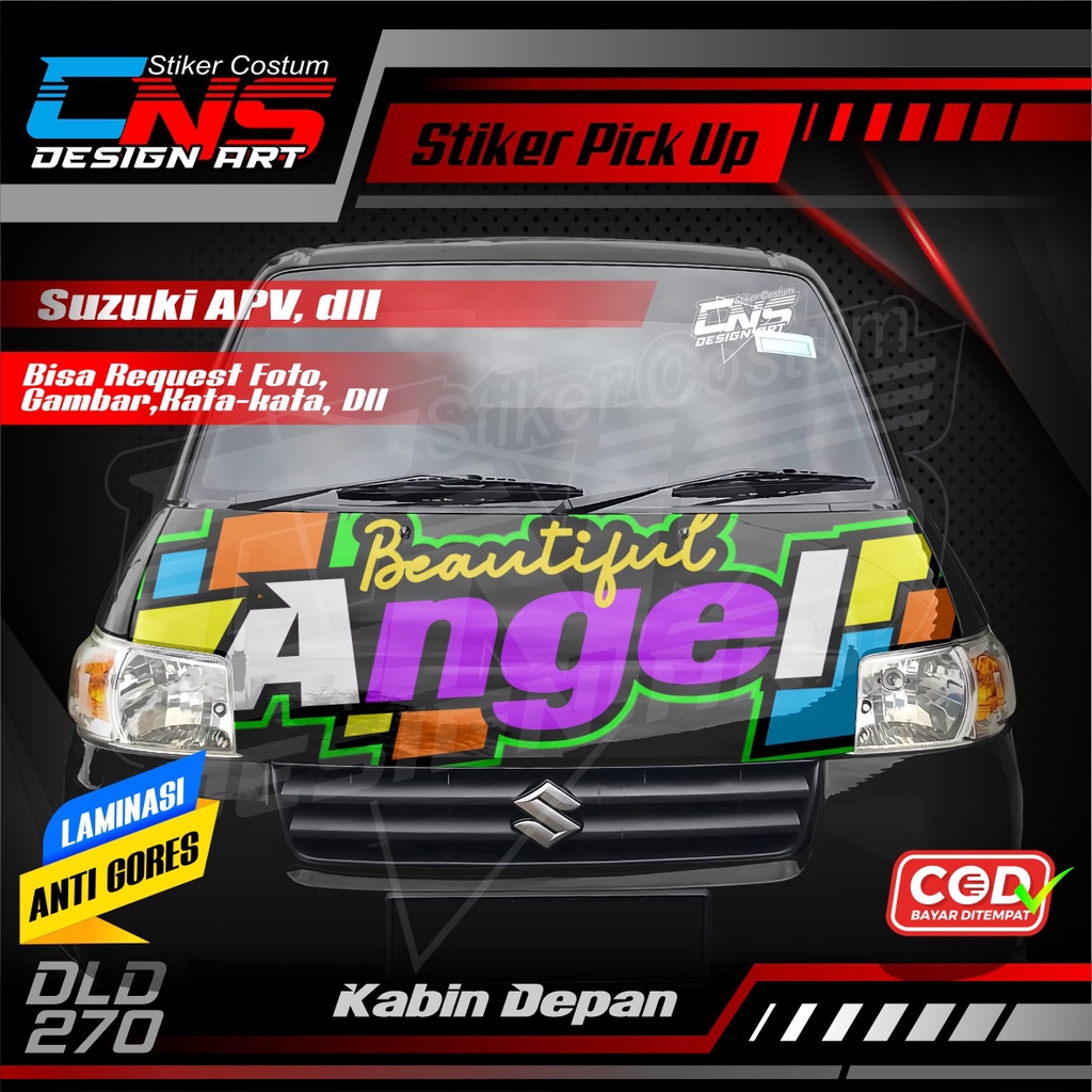Stiker Kabin Depan Pick Up SUZUKI APV,dll Full Laminasi Anti BEAUTIFUL ANGEL Custom Bisa Request - S