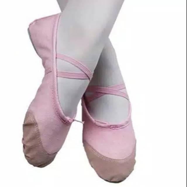 Sepatu Ballet Balet Kanvas Aksen Kulit Senam Gymnastic Pointe Split Sole Anak Dewasa