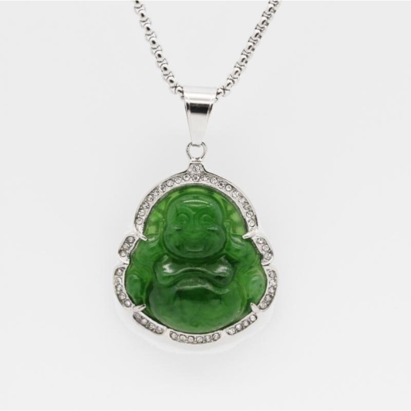 Kalung Liontin Batu Giok Maitreya Budha Bluestone Natural Untuk Pria Dan Wanita