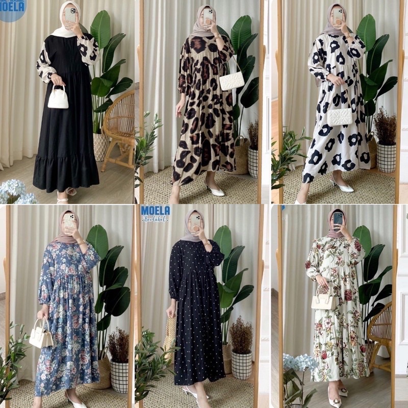 Midi dress katun rayon motif | Dress Busui