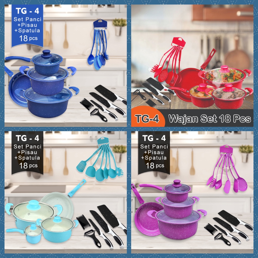 Panci Set dengan Free Pisau Set Dapur Multifungsi Anti Karat Anti Lengket WD