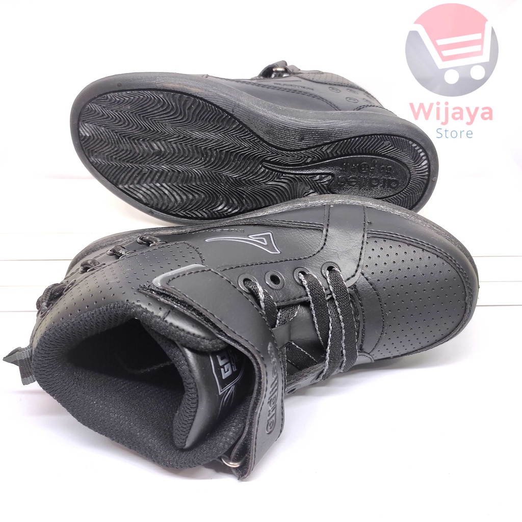 Sepatu Sekolah Ardiles 31-36 Model Boot Anak Hitam Polos dengan Kombinasi Perekat dan Tali yang Trendi RAMPAGE GRAINED BIS ACW BOMSILK
