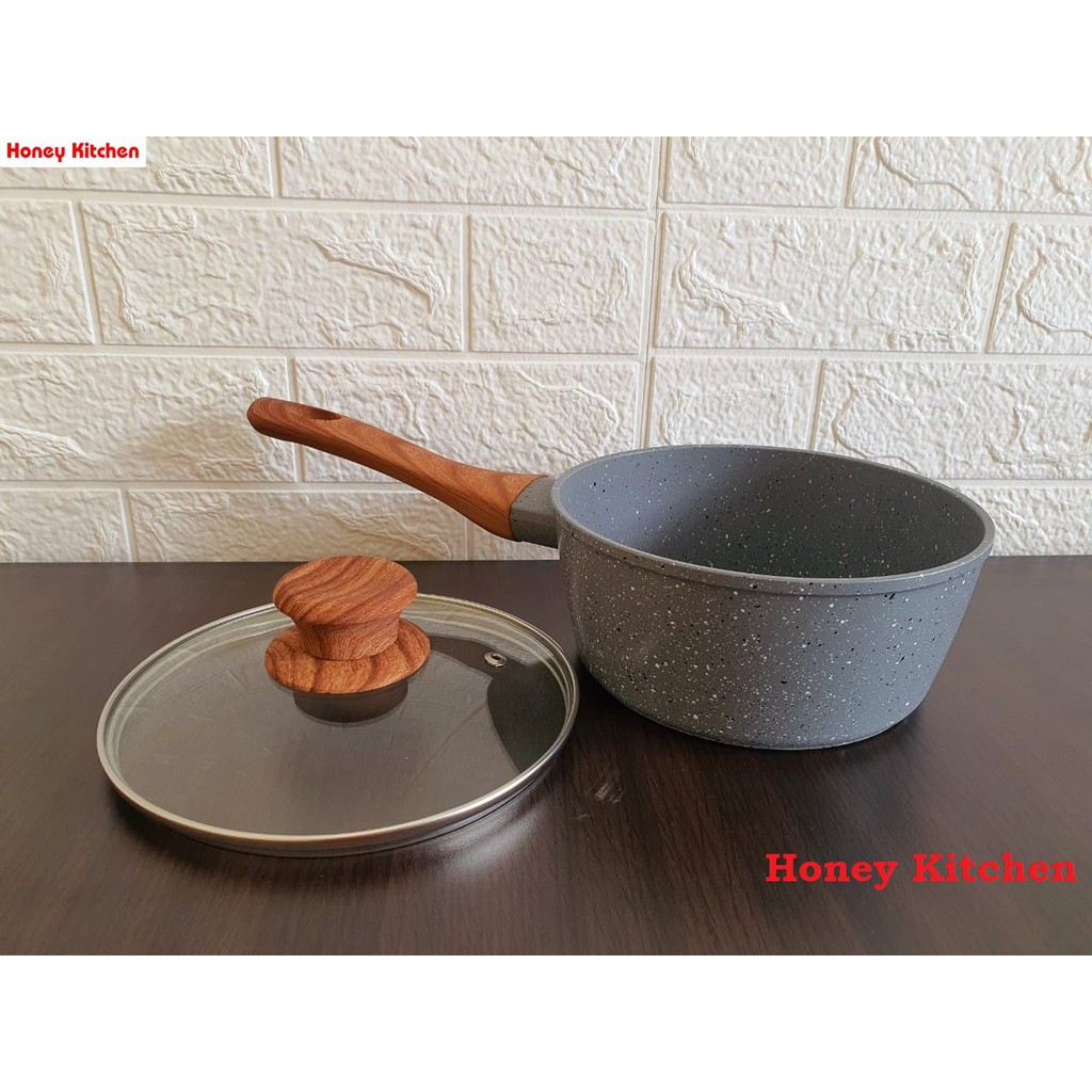 HONEY KITCHEN SN-018 SAUCE PAN MARBLE 18 CM WITH LID DENGAN TUTUP KACA