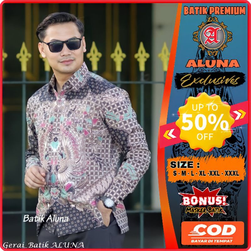 Baju Batik Pria Lengan Panjang Kemeja Cwo Saku Kantong Dalam Full Furing Premium Aluna G_BA015
