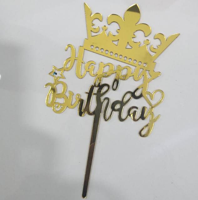 Cake Topper Happy Birthday Akrilik Crown Mahkota Hiasan Kue Ultah Princess Dekorasi Bday Cake